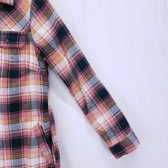 Duluth Trading Co Pink Folklore Flannel Duster Dress Plaid Button Up Size XS - Picture 9 of 16